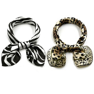 Elerevyo Women's Square Printed Satin Silky Neck Scarves Neckerchief 2Pcs 19.6"x19.6" - 1 of 4