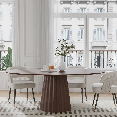 Cone Wide Strip With Concave Wood Color, Oval Dining Table With Oblique Cut Edge(Cone Base).