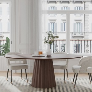 Cone Wide Strip With Concave Wood Color, Oval Dining Table With Oblique Cut Edge(Cone Base). - 1 of 4