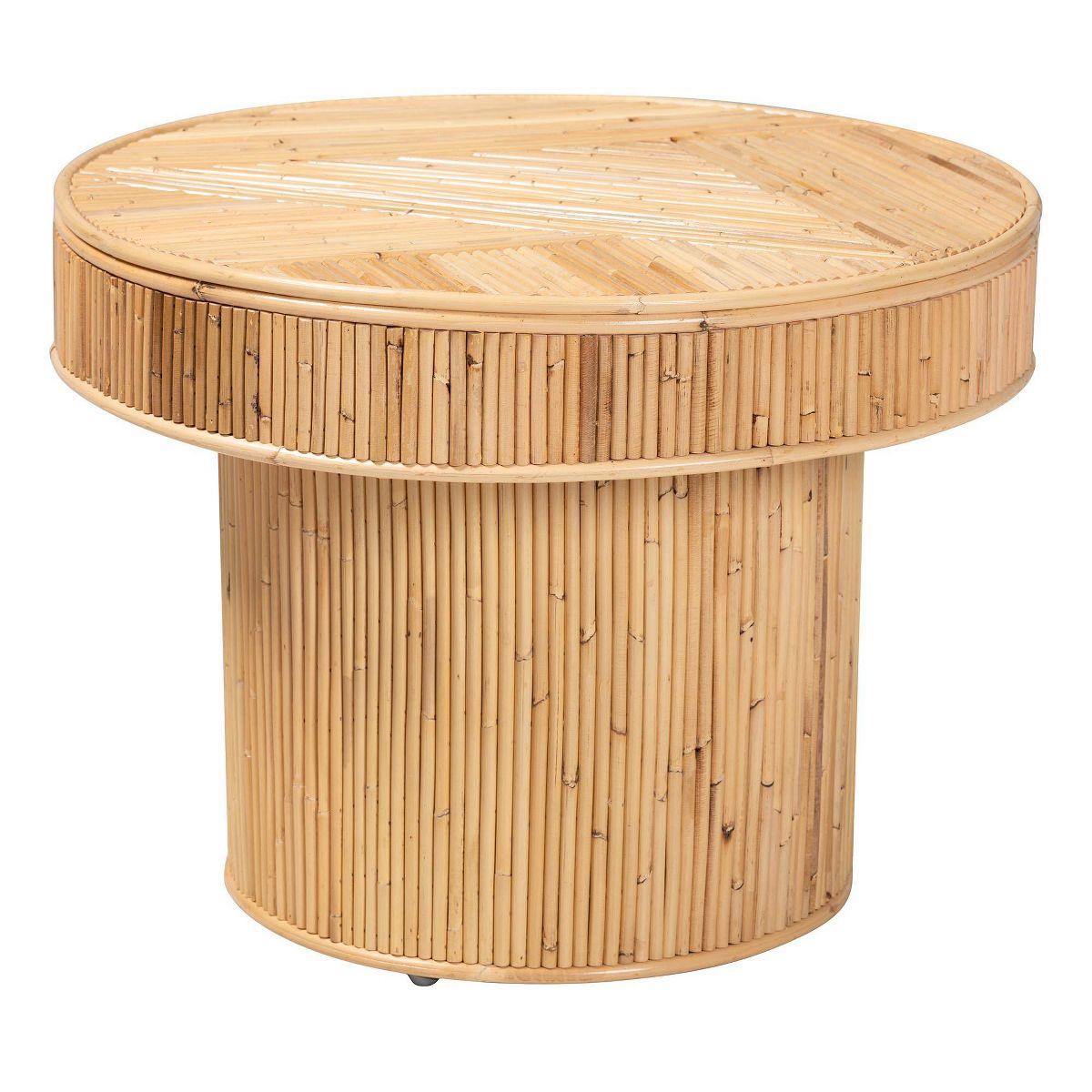 bali & pari Iryna Natural Rattan End Table Light honey: 17.7" High, No Assembly, Round Plywood Frame