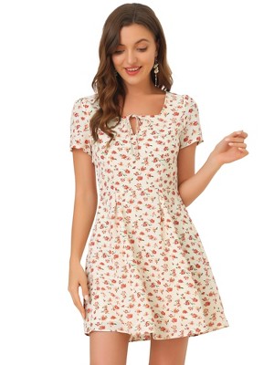 Allegra K Women's Printed Summer Casual Square Neck Short Sleeve Fit and Flare Dress