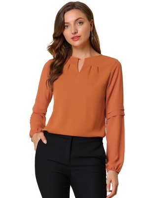 INSPIRE CHIC Women's Chiffon Semi Sheer Keyhole Neck Elegant Work Blouse