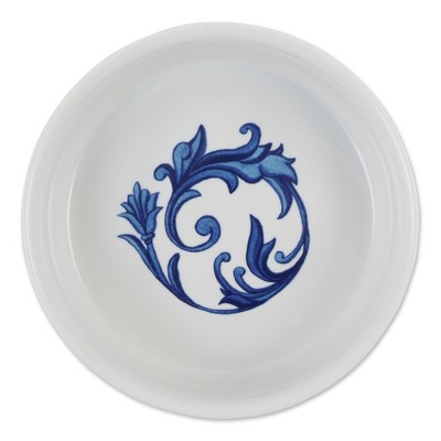 Blue Tile Medium Ceramic Pet Bowls with Non-Slip Base, Set of 2