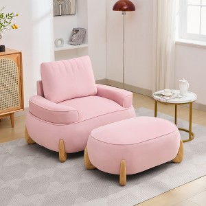 Hyleory 46.06'' Velvet Accent Chair with Ottoman, Mid Century Modern Corduroy Sofa Armchair and Footrest Set,Upholstered Club Tub Arms Chair - 1 of 4