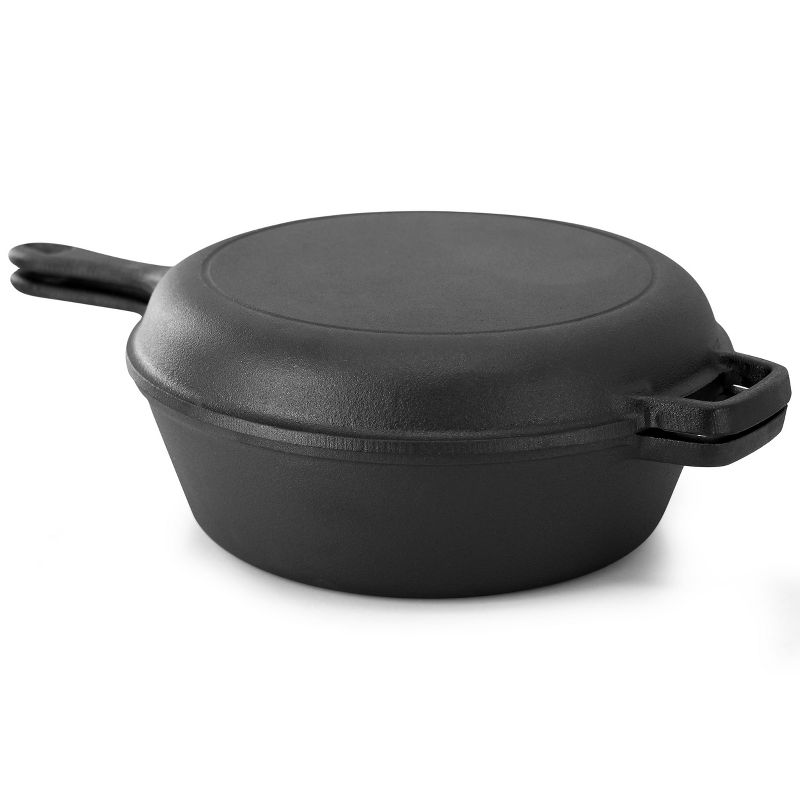 MegaChef 10.5 Inch 2-in-1 Pre-Seasoned Cast Iron Skillet and Fry Pan Set, 2 of 8