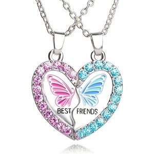 Bff Necklace for 2, Best Friend Necklaces Cute Design Valentines Day Gifts Matching Heart Pendant Friendship Necklaces - 1 of 4