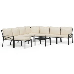 vidaXL Patio Furniture Set Sectional Sofa Patio Lounge Set with Cushions Steel - Corner + 4x Middle + 2x Footrest + 2x Chair Sand - 1 of 4