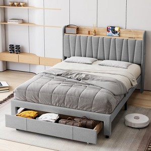 Whizmax Bed Frame with 2 Storage Drawers, Upholstered Platform Bed Frame with Storage Headboard, Mattress Foundation with Solid Wooden Slats Support - 1 of 4