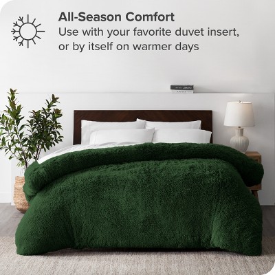 Forest Green Shaggy Faux Fur King/Cal King Duvet Cover