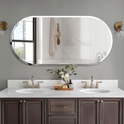 Artloge Long Oval Frameless Bathroom Mirror Silver Wall Mirror Modern with Contemporary Mirror for Room Entryway Hallway