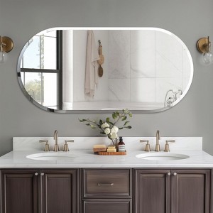 Artloge Long Oval Frameless Bathroom Mirror Silver Wall Mirror Modern with Contemporary Mirror for Room Entryway Hallway - 1 of 4