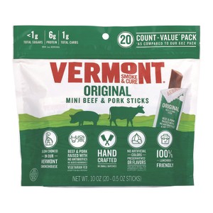 Vermont Smoke and Cure Original Flavor Mini Snack Sticks, Beef, 0.5 oz Individually Wrapped, 20/Carton - 1 of 1