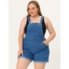 Agnes Orinda Women's Plus Size Adjustable Strap Pocket Roll Hem Denim Overall Jean Shorts - 3 of 4