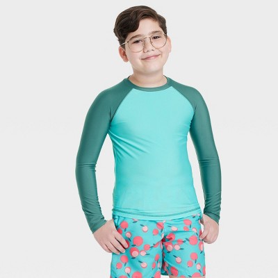 Boys' Long Sleeve Rash Guard Swim Shirt - Cat & Jack™ Turquoise