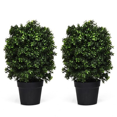 Costway 2PC 24'' Artificial Boxwood Topiary Ball Tree Office Garden Patio Desk Decoration