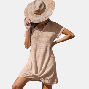 Women's Ivory/Khaki/Green/Blue Notched Neck Short Sleeve Cover-Up Dress - Cupshe - 1 of 3
