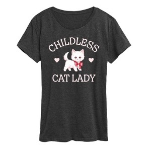 Women's - Instant Message - Childless Cat Lady Coquette Kitten Short Sleeve Graphic T-Shirt - 1 of 4