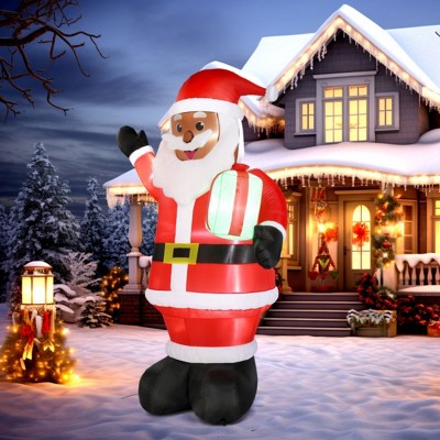 Syemin Inflatable Holiday Decorations 7 FT Christmas Inflatable Decoration Inflatable Santa Claus Holding Gift Blow Up Yard Decor, Red, 52"*48"*84"