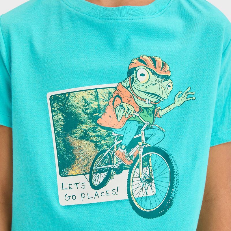 Boys' Short Sleeve Biking Frog Graphic T-Shirt - Cat & Jack™ Aqua Blue, 3 of 5