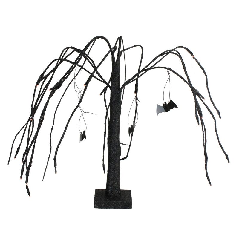 Northlight 24" Prelit Glitter Cascading Halloween Willow Tree with Bats - Orange/Black, 1 of 4
