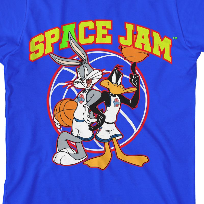 Bioworld Space Jam 1996 Collegiate Text With Bugs Bunny and Daffy Duck Youth Royal Blue Graphic Tee, 2 of 4