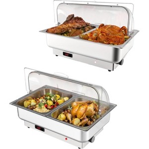 2 Pack Electric Chafing Dishes Buffet Set, 9 QT Stainless Steel Roll Top Catering Chafer Server Food Warmer with Cover for Party Wedding Banquet - 1 of 4