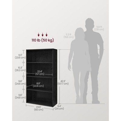 Ebony Black 4-Tier Adjustable Modern Bookshelf