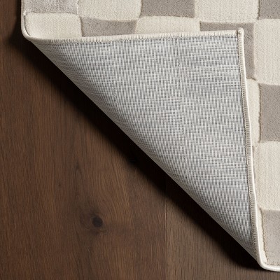 Cream and Gray Geometric Checkered Washable Area Rug