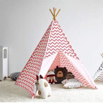 Modern Home Children's Oxford Play Tent Set with Travel Case - Pink Chevron