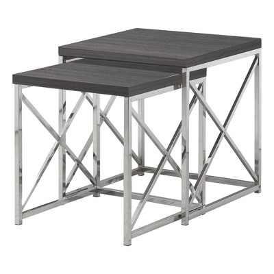 Monarch Specialties Nesting Table Set Of 2 Side End Metal Accent Living Room Bedroom Metal Laminate Brown Gold Contemporary Modern