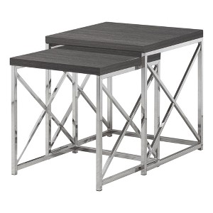 Monarch Specialties Nesting Table Set Of 2 Side End Metal Accent Living Room Bedroom Metal Laminate Brown Gold Contemporary Modern - 1 of 4
