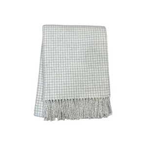 HomeRoots 50" X 67" Cream And Light Gray Cotton Blend Woven Plaid Throw Blanket with Fringe - 1 of 4