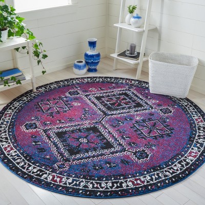 Handmade Round Purple and Black Synthetic Area Rug
