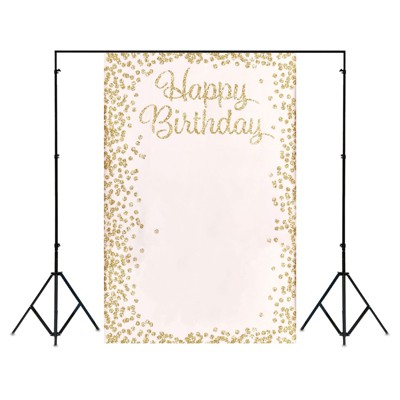 Sparkle and Bash Pink and Gold Happy Birthday Photo Booth Custom Backdrop, Party Supplies (5 x 7 Feet)