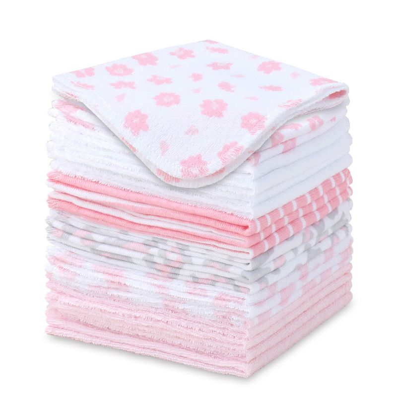 The Peanutshell Baby Hooded Towels and Washcloths Bath Set, 23-Piece, Daisy Clean Girls, Pink/White, 5 of 8