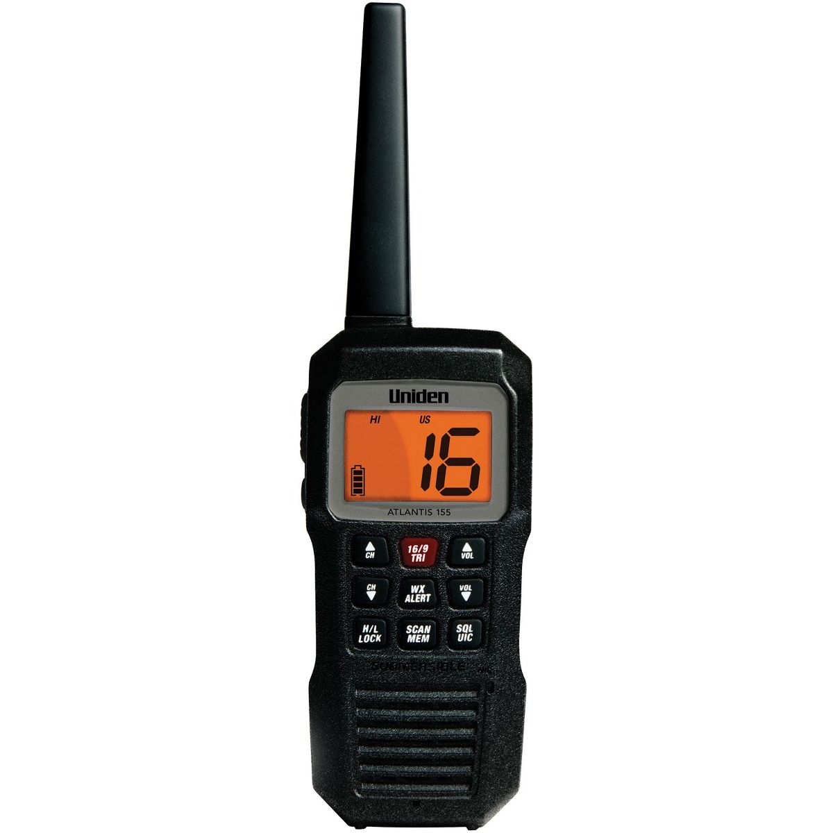 Uniden® ATLANTIS 155 Floating Handheld 2-Way VHF Marine Radio in Black