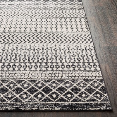 Elaziz Black and White Moroccan Geometric Area Rug, 6'7" x 9'