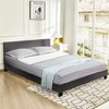 Costway Queen Upholstered Platform Bed Frame with Linen/PU Headboard Wood Slat Gray/Black - 2 of 4