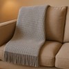HomeRoots 55" X 70" Light Gray Cotton Blend Waffle Weave Throw Blanket with Fringe - 2 of 4