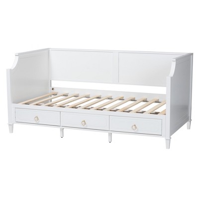 White Twin Size Wood Daybed with 3 Drawers