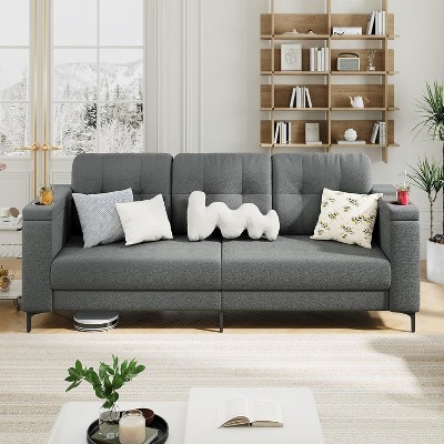 Couches for Living Room, 84 Inch Sofas for Living Room with Storage Armrests, Minimalist Couch with Cup Holders, Side Pockets