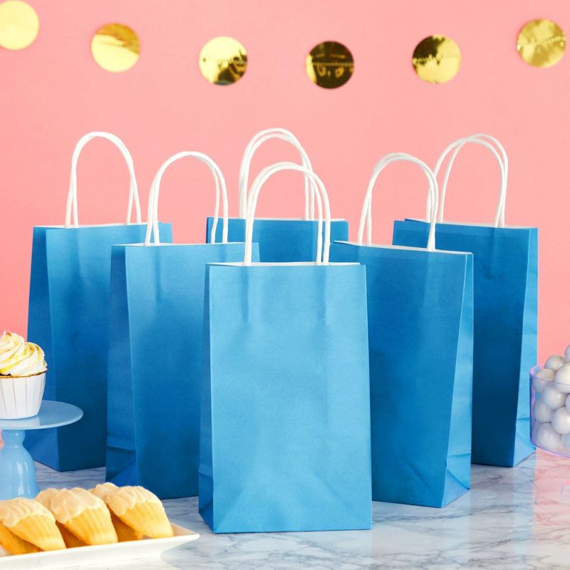 Blue Panda 25-Pack Blue Gift Bags with Handles - Small Paper Treat Bags for Birthday, Wedding, Retail (5.3x3.2x9 In), 2 of 9