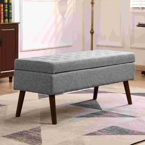 CAVINAS Storage Bench for Bedroom,Linen Fabric Storage Ottoman Bench with Tufted Top and Wood Legs for Living Room,Bedroom - 1 of 4