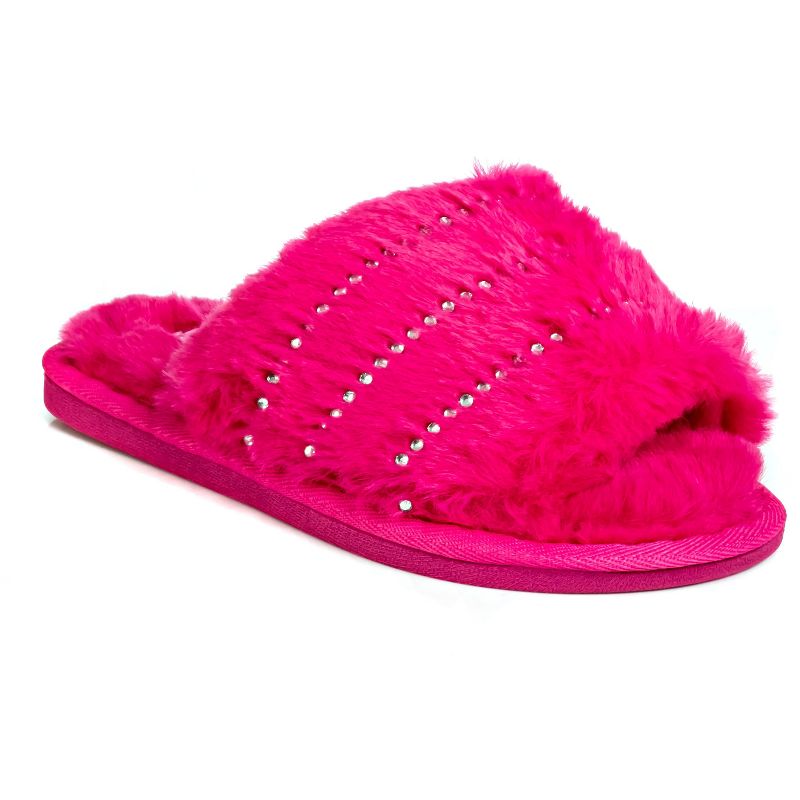 Limited Too Girl's Fuzy House Slippers for Kids in Fuschia with Jeweled Design, 4 of 7
