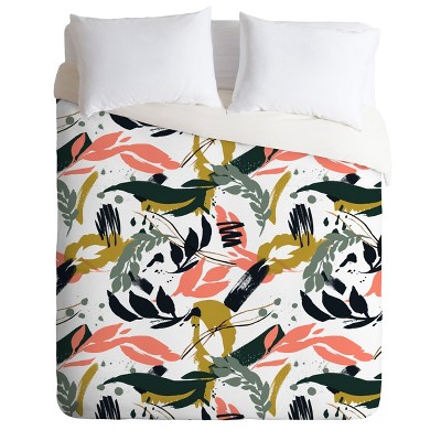 Full/Queen Marta Barragan Camarasa Brushstrokes of Nature Leaves Duvet Set Pink - Deny Designs