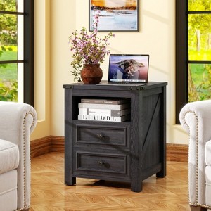MUUEGM Farmhouse Nightstand with Charging Station, 18" Bedside Table with Drawer & Storage Cabinet, End Table for Bedroom, Living Room - 1 of 4