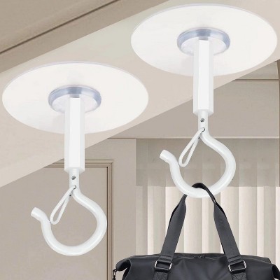 LunaLulinlk Adhesive Ceiling Hooks 4 Pack Super Heavy Duty Stick on Hooks No Drill Outdoor Sticky Ceiling Hanger(White)