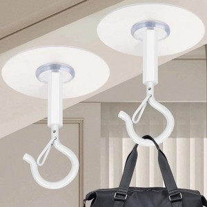 LunaLulinlk Adhesive Ceiling Hooks 4 Pack Super Heavy Duty Stick on Hooks No Drill Outdoor Sticky Ceiling Hanger(White) - 1 of 4
