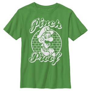 Boy's Nintendo Super Mario St. Patrick's Day Pinch Proof Luigi Retro T-Shirt - 1 of 4