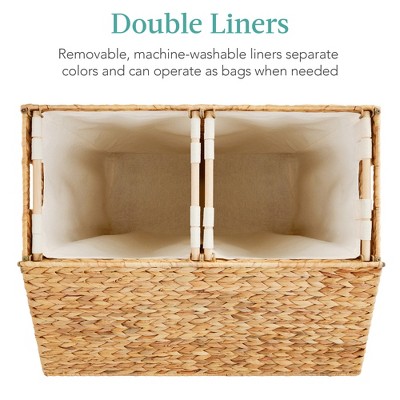 Large Natural Water Hyacinth Double Laundry Hamper with Lid